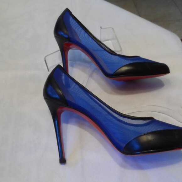 Christian Louboutin Black & Blue Leather / Mesh Heeled Pumps – IT 38.5 /US 8–8.5 - Picture 9 of 16